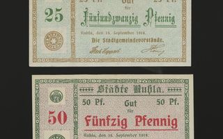 Saksa Notgeld 25, 50 Pfg, Ruhla 1918