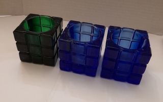3 kpl kuutio lasi tuikku vihreä + sininen