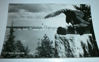 Naantali, Kokko-patsas, kaupunkinäkymä, valokuvapk, p. 1954
