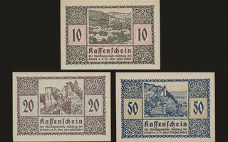 Itävalta Notgeld 10, 20, 50 Heller, Rehberg 1920