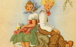 Lapsi - Lapset kiven päällä - Kortti 1940-50-luvulta
