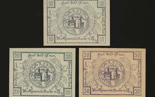 Itävalta Notgeld 10, 20, 50 Heller, Raabs 1920