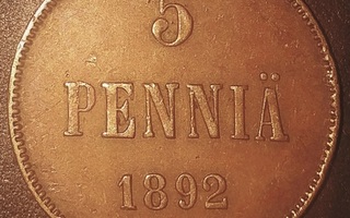 5 penniä 1892