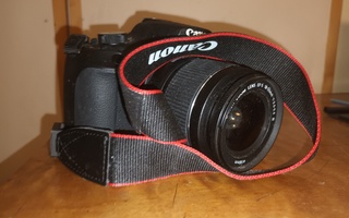 Canon DS126491 järjestelmäkamera, laturi ja 2 akkua