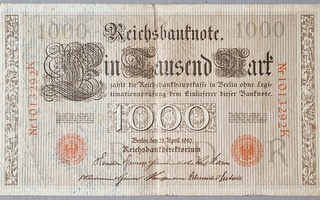 Saksa Germany Reichsbanknote 1000 Mk 1910 P-44