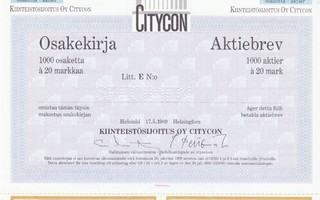 1989 Citycon Oy spec, Helsinki pörssi osakekirja