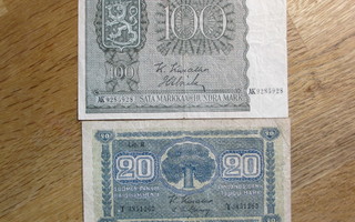 1945 setelit 100 mk (kl 5) ja 20 mk (kl 4)