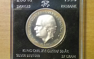 Ruotsi 200 Kr 1996, Ag 925/1000, Kung Carl XVI Gustaf 50 v.