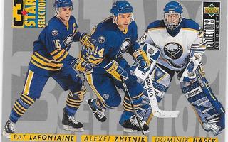 1996-97 Collector`s Choice #311 Zhitnik, LaFontaine & Hasek