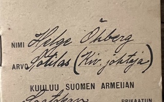 Sotilaspassi/ Sotilaskirja 1918 Laatokan J.V Rykmentti -KK