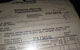 VR Paimio (musta) Asemaleima Rahtikirja 5kpl 1923 PK140/8