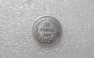 25  penniä  hopeaa  1901 kl 6-7