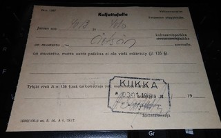 Junakohtaus Ilmoitus kortti/lappu Kuljettajalle PK450/2