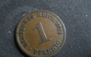 Saksa    1 Pfennig   1911 A  KM # 10  Pronssi