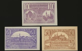 Itävalta Notgeld 10, 20, 50 Heller, Prambachkirchen 1920