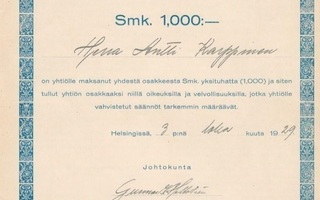 OKK 1929 Autorakenne Oy, Helsinki osakekirja