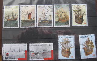 Purjelaiva/laiva postimerkit 9  eril Guyanasta