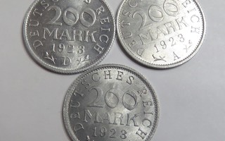 Saksa/Weimarin tasavalta 200 mark /3 kpl A, D ja F