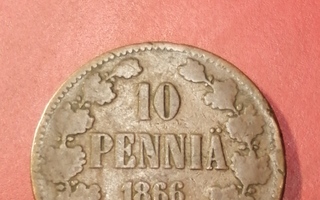 * 10  penniä  *1866  Copper/Kupari *Aleksanteri II