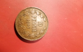 10  penniä  1907   Copper/Kupari *