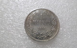 1 mk  1874  hopeaa    siistikuntoinen  kl  7-8