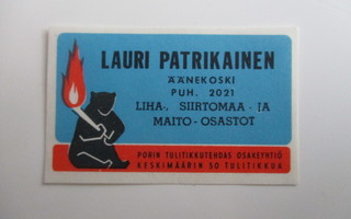 TT ETIKETTI - ÄÄNEKOSKI LAURI PATRIKAINEN  T-0390