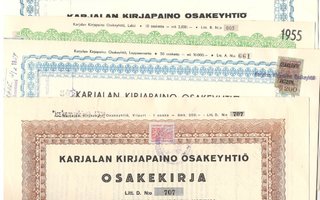 OKK osakekirja Karjalan KIrjapaino 4 eri kotipaikkaa! 1935-