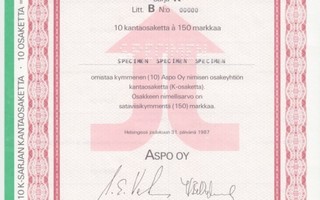 1987 Aspo Oy spec, Helsinki pörssi osakekirja