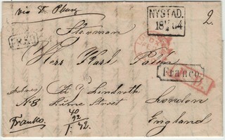 1864 maksettu kirje Uudestakaupungista Lontooseen - sisältö