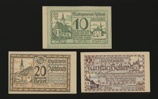 Itävalta Notgeld 10, 20, 50 Heller, Aschbach 1920