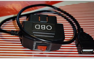 USB A -pistoke auton OBD2-liittimestä on/off-kytkimellä
