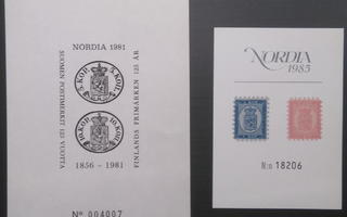 NORDEA-näyttelyiden 1981 ja 1985 muistoarkit, numeroidut