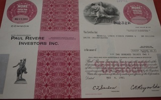 Osakekirja Yhdysvallat Paul Revere Investors Inc. 1981