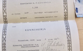 VANHA Kunniakirja Ammunta Valioampuja 1937 Viipuri 3./KKR