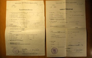 1942/43 Naislääkärin komennus- ja lomatodistus