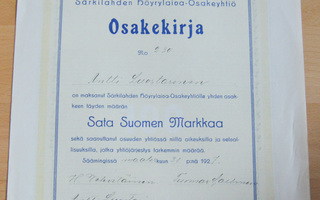 Särkilahden Höyrylaiva-Osakeyhtiö, osakekirja 1927