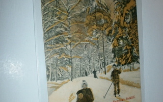 Talvieloa, lapset lekkimässä, vanha väripk, 1909
