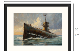 Uusi Sukellusvene WWII taulu 30 cm x 40 cm kehyksineen