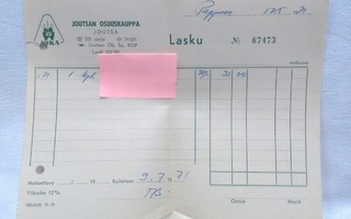 Lasku v.1971 Joutsan Osuuskauppa firmalomake