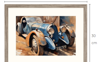 Taulu Latolöytö Bugatti 30 cm x 40 cm kehyksineen