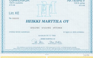 1988 Heikki Marttila Oy (ALCOM) spec, Jyväskylä osakekirja
