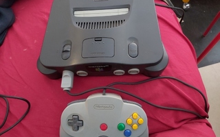Nintendo 64, piuhat, ohjain, memory pak ja peli