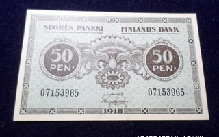 50  penniä   1918   07153965 JÄR / His    taittamaton silee,