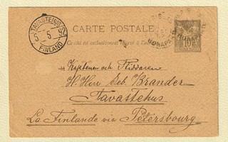 Ehiökortti Pariisista Hämeenlinnaan 1892