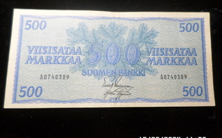 500 mk 1956  A 8740389  LEI /AAs D Siisti  kulkenut  seteli.