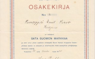 1920 Savon Kansan Kirjapaino Oy, Kuopio osakekirja
