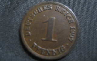 Saksa    1 Pfennig  1907 A  KM # 10  Pronssi