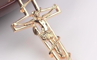 270 .. 14K Gold Duble Jesus Crucifix .. Kaulakoru