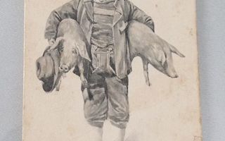 Poika kantaa kahta sikaa - Boy carries two pigs