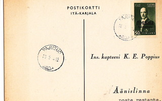 Postikortti Itä-Karjala Sot.Hallinto Pajusuo Leima 1944